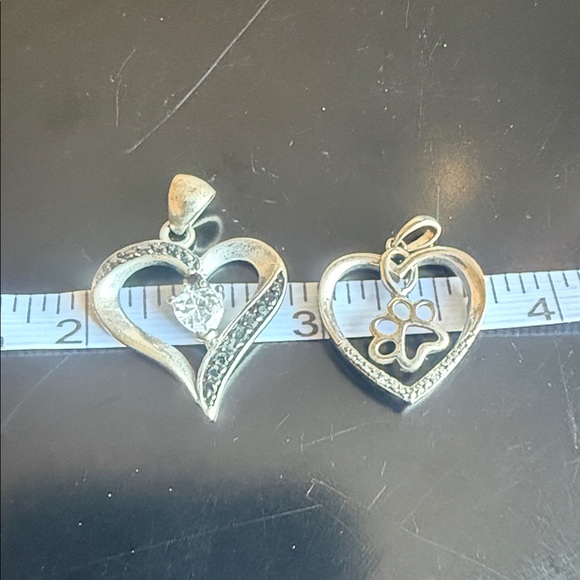 3 Silver Heart Charms with Paw and Angel Designs - Picture 6 of 8